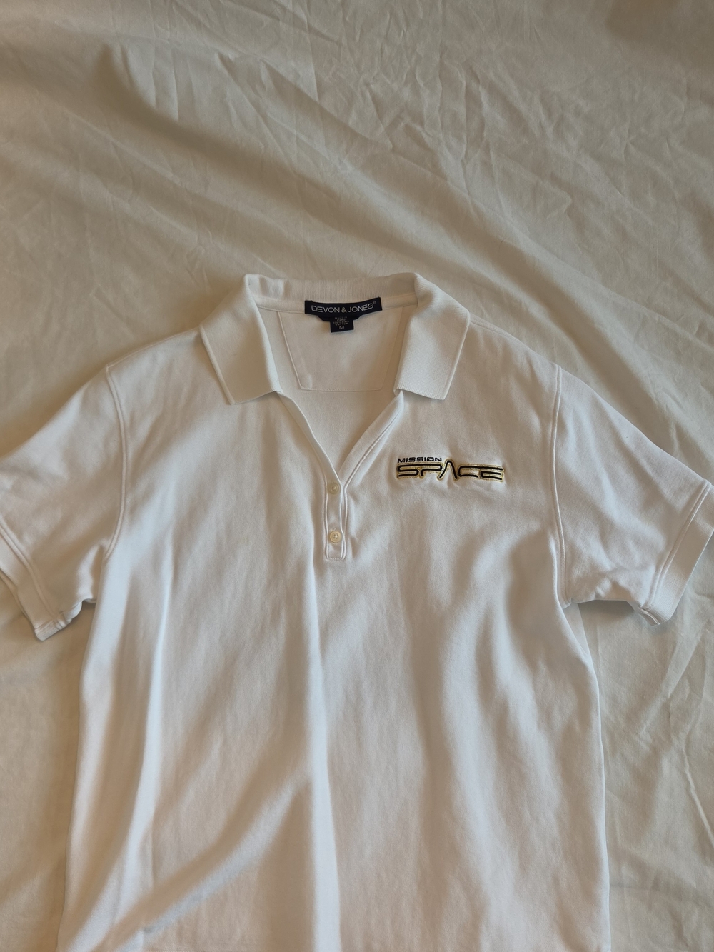 Women's White Vneck Polo - Disney's Mission Space